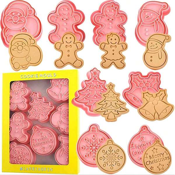 8pcs/Set Christmas Cookie Mold Cartoon Gingerbread Man Snowflake Tree, Sugar Flipping Cake Baking Tool Christmas Christmas Decor Christmas Decorations Christmas Gifts Christmas Decorations Christmas Decor Christmas Gifts Christmas Party Supplies