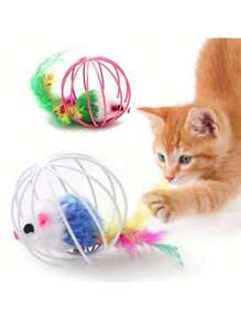 1 a 6 piezas Juguetes para gatos de ratones de peluche rellenos de plumas de colores alegres, con pintura ligeramente descascarada en el punto de sujeción pero que no afecta el juego del gato