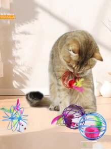 1 a 6 piezas Juguetes para gatos de ratones de peluche rellenos de plumas de colores alegres, con pintura ligeramente descascarada en el punto de sujeción pero que no afecta el juego del gato