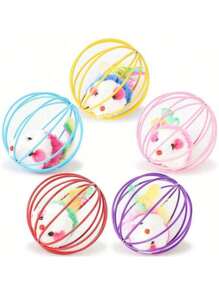 1 a 6 piezas Juguetes para gatos de ratones de peluche rellenos de plumas de colores alegres, con pintura ligeramente descascarada en el punto de sujeción pero que no afecta el juego del gato