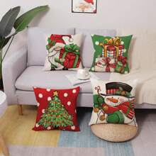 4 Stücke Weihnachtsbaum, Schneemann, Weihnachtswichtel Dekoration, Kissenbezug, Weihnachtsgeschenk, rote grüne Punkte, Punkte Veranda, Außendekoration Zuhause Glocken, Stechpalme Beeren, Winter Feiertag Party Kissen, eine Seite, ohne Kissenfüllung