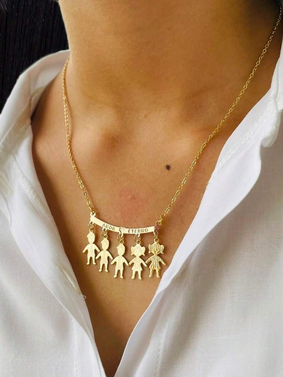 Necklace 3 Boys 2 Girls 18K Gold Plated Women's - Vàng - Xem 1