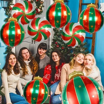 8 件套圣诞红绿球装饰和糖果气球，圣诞节/新年装饰，生日庆祝