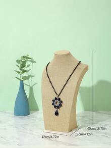 亚麻和天鹅绒项链胸围珠宝展示架，项链架，珠宝展示模特展示柜 - 亞麻色 - 查看 8