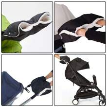 1pc Black Thickened Stroller Gloves, Warm & Windproof Infant Pushchair Hand Warmer, Plush Lining Winter Stroller Accessories