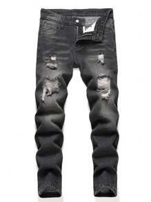 Pantalones vaqueros de niño preadolescente desgastados y lavados - Negro - Ver 2