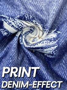 大码女式牛仔效果印花紧身裤高弹力修身打底裤撕边印花曲线裤运动服秋冬季 - 藍色 - 查看 8