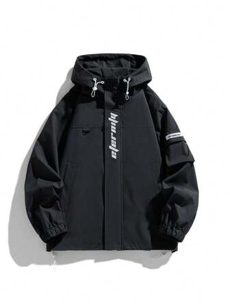 Men's Solid Color Print Hooded Sweatshirt, Casual Everyday Outdoor Hiking Travel Sports Jacket