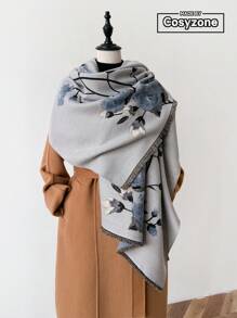 1pc Elegant Floral Patterned Faux Cashmere Warm Scarf For Women, Versatile Accessory For Fall/Winter Accessories Women Valentine's Day Valentines - Multicolor - View 1