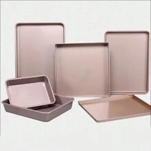1 khay nướng bằng thép cacbon chống dính, có sẵn hình chữ nhật/vuông, sâu/nông, nhiều kích cỡ khác nhau. Thích hợp để nướng bánh quy, bánh mì, bánh ngọt - Vàng - Xem 12