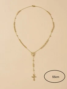 1pc Fashionable Stainless Steel Bead Decor Cross Pendant Necklace For Women For Daily Decoration