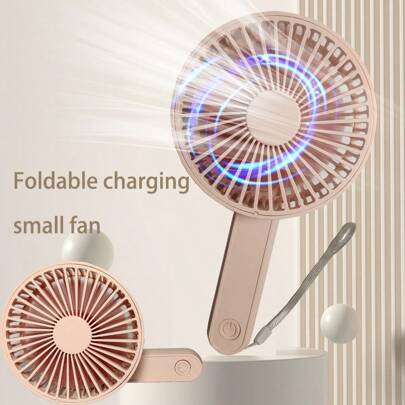 1pc Handheld Rechargeable Foldable Fan With USB Cable, Pink Portable Mini Desk Fan With 3 Speed Settings, Powerful Personal Fan For Back To School, Halloween, Mother's Day, Suitable For Women, Men, Home, Office, Makeup, Outdoor Travel