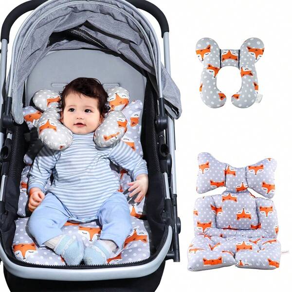 1 pièce Coussins de cou pour bébé, coussin de poussette, cadeaux de naissance, ensemble de voyage pour bébé pour garçons et filles, parfait pour sièges auto, poussettes, balançoires (renard gris)