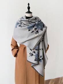 1pc Elegant Floral Patterned Faux Cashmere Warm Scarf For Women, Versatile Accessory For Fall/Winter Accessories Women Valentine's Day Valentines - Multicolor - View 10