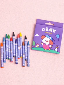 8pcs/12pcs Set Cute Tulip Design Wax Crayons, Non-Staining Art Supplies For Children, Kindergarten, School Supplies, Assorted Styles