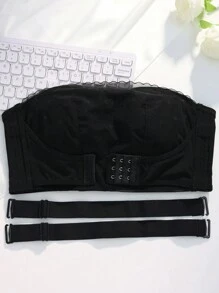 1pc B-Cup Black Snowflake Lace Wireless Sports Bra, Removable Straps, Slip-Resistant, Breathable, Quick-Dry Design, Suitable For Outdoor Sports, Dresses, Weddings, And More