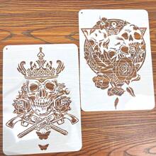 Set de 17 piezas con plantillas huecas, bordes de pintura de pulverización y guías de boceto con tema de calavera para dibujo y pintura