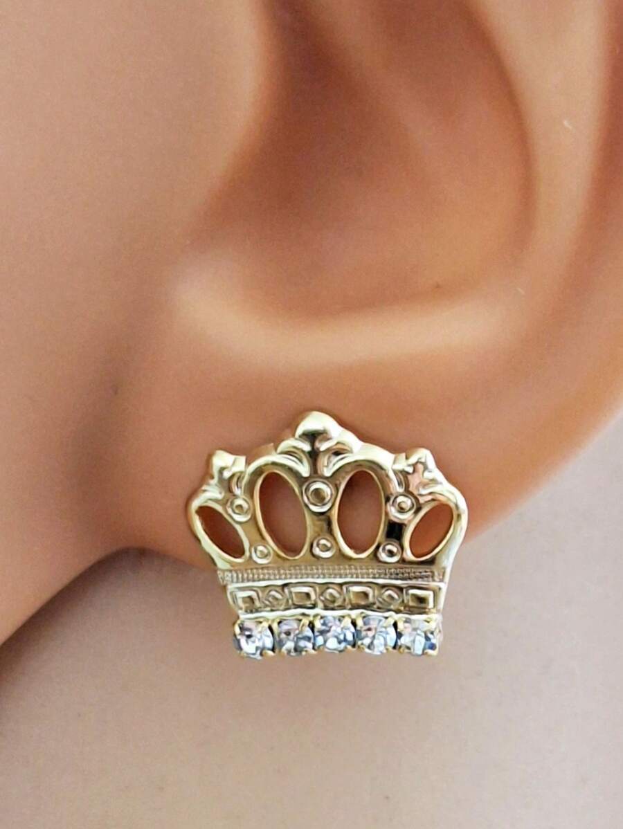 Queen's Crown Earring 18k Gold Plated Antiallergic - 金黃色 - 查看 1