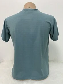 Men's Striped Casual Loose Elastic Short Sleeve T-Shirt Made In China Sunscreen, Deodorant And Sweatproof Sweatshirt For Cycling, Running And Fitness Training - Màu xanh Bạc hà - Xem 3