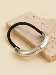 1pc Women Elegant Fashionable Metallic Geometric Hair Scrunchie, Ladies Luxury Ponytail Clip, Minimalist Unique Hair Tie Accessory, Semi-Circular Topknot Scrunchie, Suitable For Summer Beach Vacation Ponytail Holders Hair Elastics Hair Rubber Bands Scrunchies Hair Rope Elastic Hair Tie Head Accessories Elastic Band Beauty Home Hair Accessories Holiday Accessories,Travel,Birthday - Silver - View 4