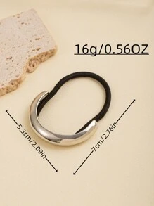 1pc Women Elegant Fashionable Metallic Geometric Hair Scrunchie, Ladies Luxury Ponytail Clip, Minimalist Unique Hair Tie Accessory, Semi-Circular Topknot Scrunchie, Suitable For Summer Beach Vacation Ponytail Holders Hair Elastics Hair Rubber Bands Scrunchies Hair Rope Elastic Hair Tie Head Accessories Elastic Band Beauty Home Hair Accessories Holiday Accessories,Travel,Birthday - Silver - View 5