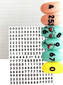 2片組數字圖案指甲藝術貼紙，DIY指甲貼紙 - 黑與白 - 查看 5