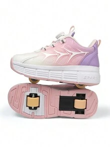 Modne nowe łyżwy Heelys z podwójnymi kółkami Niewidoczne trampki na kółkach dla dziewczynek, obrotowy przycisk Łatwe w noszeniu Chłopcy 2-kołowe wrotki