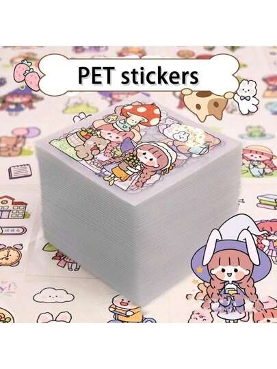 50/100/200pcs PET Transparent Cute Stickers, Random Non-Repeat Pattern DIY Planner Stickers, Cartoon Stickers, Creative Planner & Phone Stickers, Student Water Bottle Stickers, Applicable To Notebooks, Pencil Cases, Holiday Gift Boxes