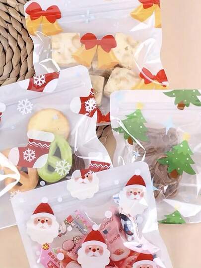 20/30/35/40/50 件圣诞礼品袋 - 自封透明塑料，适用于糖果和饼干，非常适合节日礼物和派对礼物礼品袋小礼品袋，款式随机