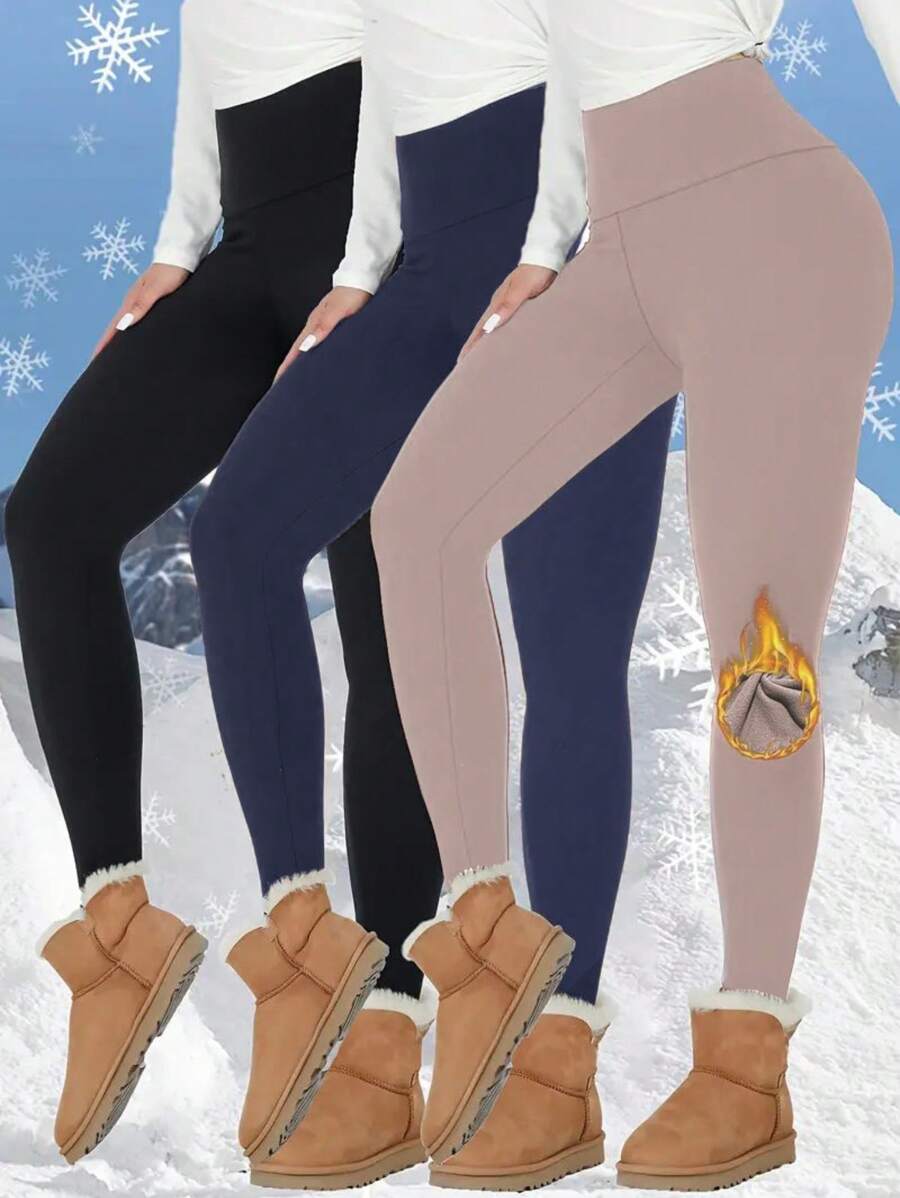 3 chiếc quần legging cạp cao lót nhiệt cho nữ, quần bó dày ấm áp mùa đông tập luyện yoga mềm mại, quần áo nữ