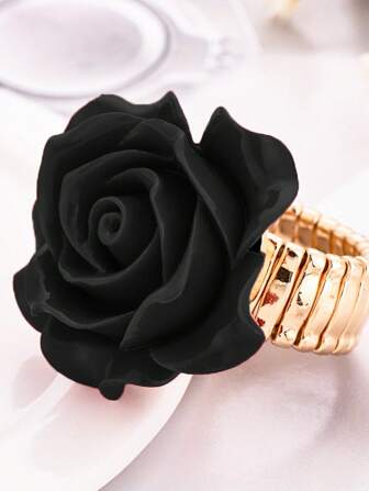 1st minimalistisk svart ros dekorativ ring, smycken present till bröllop, nyår, alla hjärtans dag alla hjärtans dag, mamma, mor, mors dag, present