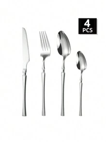 4/24/32pcs Stainless Steel Cutlery Set, Vintage Waist Design, Suitable For Home, Hotel, Wedding,Kitchen,Christmas Gift - Silver - View 8