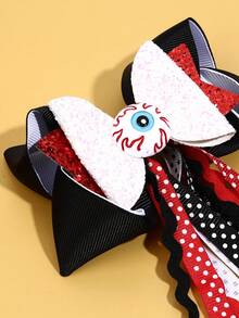 1pc Halloween Curly Hair Clip, Suitable For Girls, Shiny Scary Bloody Eyeball Curly Bow Crocodile Clip Skull Ghost Hairpin, Halloween Cosplay Party Hair Clip, Costume Hair Clip, Children's Hair Accessory - Multicolor - View 4