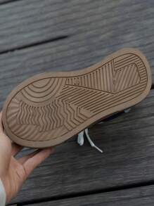 女士蓝色拼布平底休闲运动鞋，百搭日常滑板运动鞋，学生运动鞋 - 藍色 - 查看 8