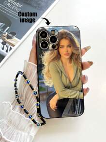 1pc Customizable Black TPU Phone Case With Any Style Pattern, Shockproof Phone Case And 1pc Black Soft Clay Eye Wrist Strap Compatible With Apple/Matching Phone Cases/Phone Cases With Lanyard, Stylish, Colorful, Vintage, Cute, Contracted, Funny, Custom, Personalized, Unique, Customized, Ideal Gifts For Him, Ideal Gifts For Her, Boyfriend, Girlfriend, Family, Friends, Grandparents, Couple, For Anniversaries, For Birthdays