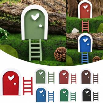 1pc Outdoor Cute Love  Door Courtyard Micro Landscape Layout Mini Ladder Decoration Wooden Crafts Garden Fairy Tale Small Door Ornaments