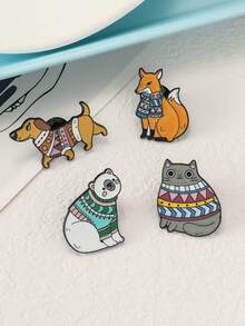 4pcs/Set Cute Cartoon Cat, Cassette Tape, Cactus Alloy Brooch Pins, Vintage Electroplated Black