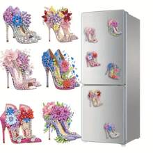 Bộ 6 miếng nam châm tủ lạnh hình giày cao gót đính kim cương, nam châm thủ công trang sức đính kim cương DIY, quà tặng trang trí tủ lạnh, kim cương Acrylic bất đối xứng - Nhiều màu - Xem 12