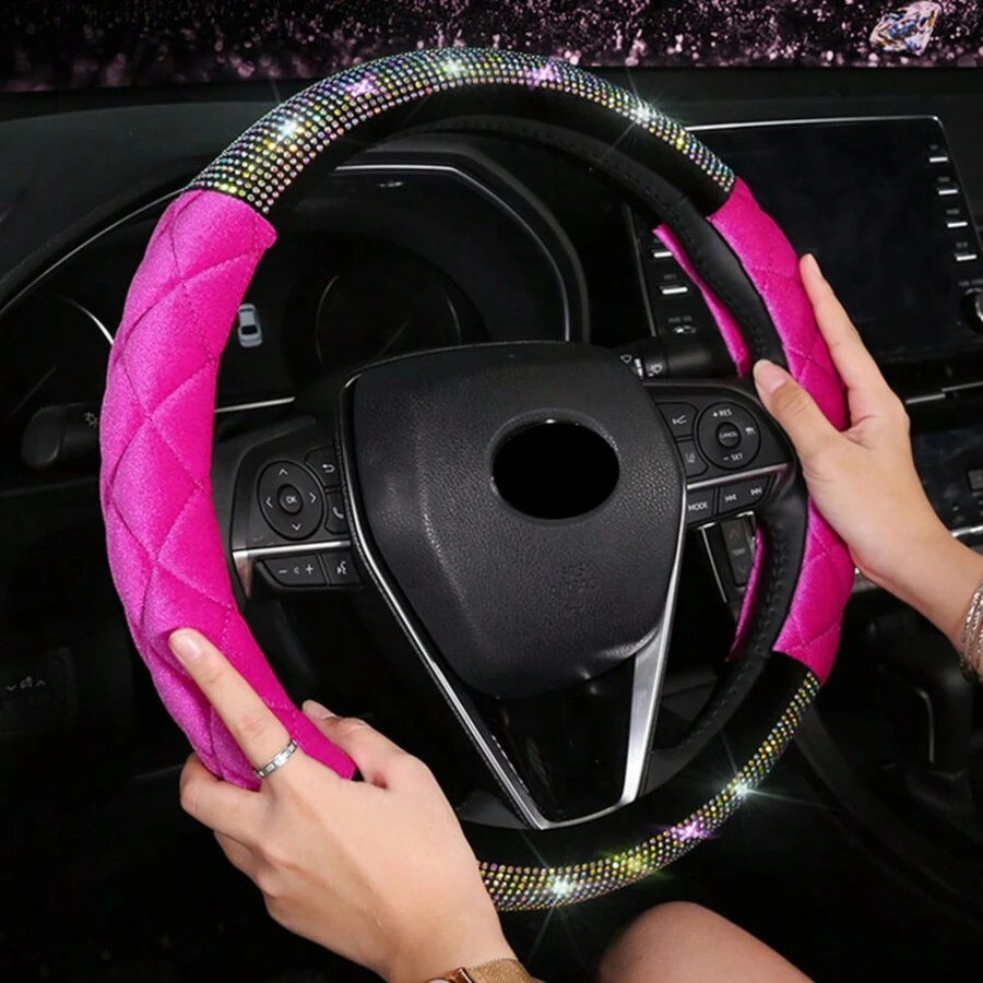 Phụ kiện bọc vô lăng xe ô tô bằng đá Rhinestone sang trọng mới, Phụ kiện thời trang mùa đông không thể thiếu cho phụ nữ - Một cỡ - Xem 1