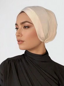 1pc Women's Solid Color Hijab Closed Back Caps Abaya Accessories Daily Under Cap Women Veil - Beige - View 1