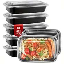 10 piezas de recipientes reutilizables de plástico negro de 25 onzas para almacenamiento de alimentos, recipientes de preparación de comidas con tapas, cajas de envasado para hornear, cajas de almuerzo rectangulares para frutas y postres, regalo de Navidad - Multicolor - Ver 1