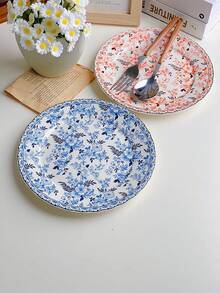 1 pièce Assiette à dessert de style français en céramique blanche pure, assiette de petit-déjeuner/salade rétro avec motif papillon. Convient pour un thé d'après-midi exquis et luxueux, une utilisation à la maison, dans un café ou un restaurant - Assiette en céramique de 8 pouces - Voir 2