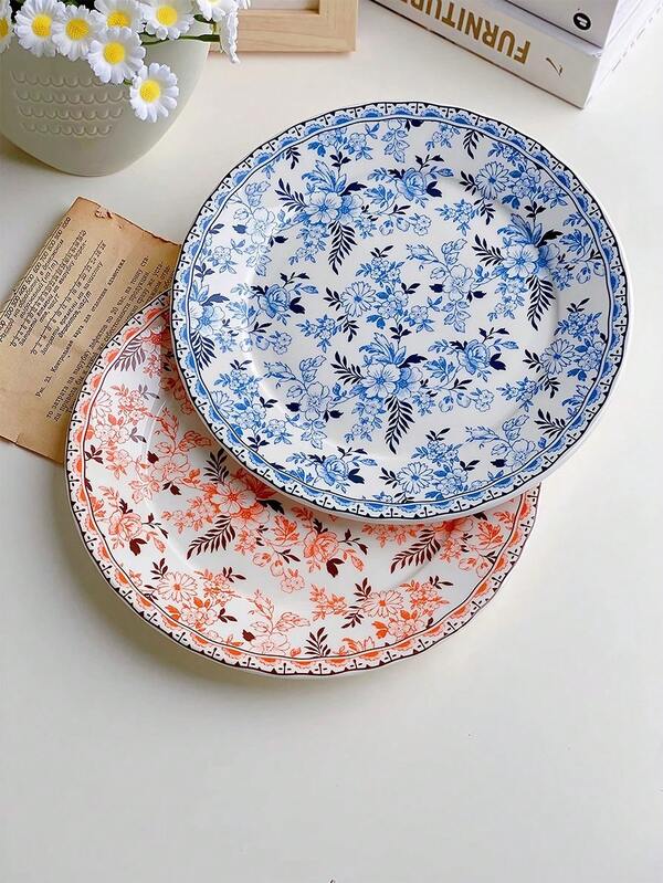 1 Peça Prato Cerâmico Vintage Britânico com Padrão Azul, Prato de Sobremesa Estilo Francês Branco Puro, Prato de Café da Manhã/Salada Retrô de Borboleta, Adequado para Chá da Tarde Requintado e Luxuoso, Uso Doméstico, Café, Restaurante