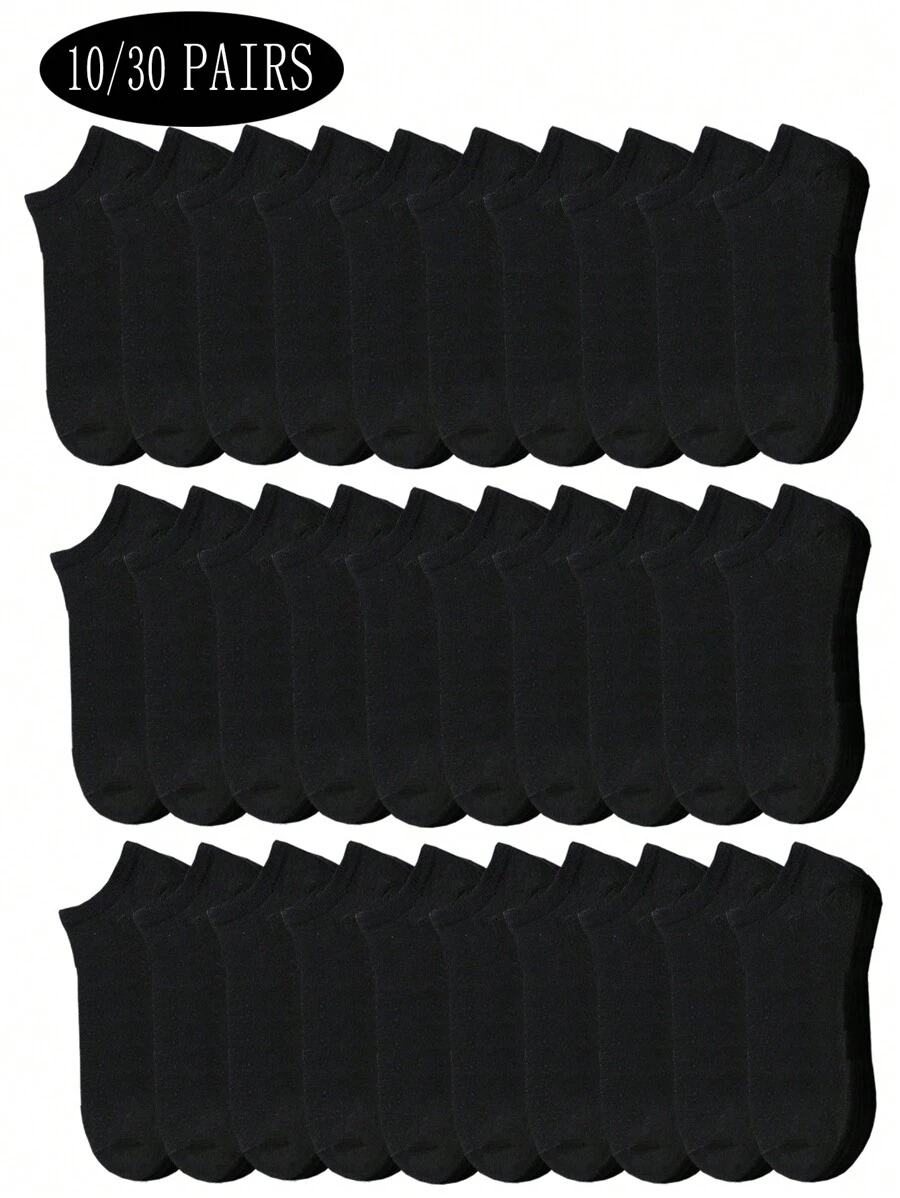 10/30/50 Pairs Men's Solid Color Breathable Casual Short Ankle Socks