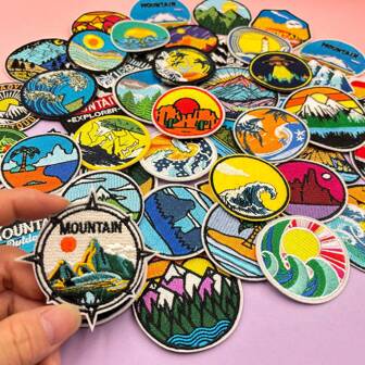 10/20/30/50/80/90pcs/Set Landscape Embroidery Patches, Random Color, Clothing & Bag Decoration