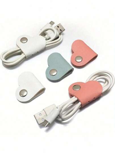 1/3/5/6/10/20/30 piezas Caja de almacenamiento de cable de datos con forma de corazón de colores mixtos, caja de almacenamiento de enrollador de cable de auriculares, caja de almacenamiento de cable de cuero PU, regalo para hombres y mujeres, enrollador de cable antiperidido, adecuado para Halloween, Navidad, Acción de Gracias