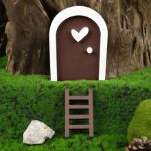 1pc Outdoor Cute Love  Door Courtyard Micro Landscape Layout Mini Ladder Decoration Wooden Crafts Garden Fairy Tale Small Door Ornaments - Multicolor - View 6