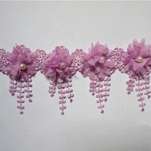 10/30/50pcs 3D Chiffon Flower Pearl Beaded Lace Edge Trim Ribbon 3-1/2" Width Vintage Style 5 Colors Edging Trimmings Fabric Embroidered Applique Sewing Craft Wedding Bridal Dress Party DIY Decor - Multicolor - View 6