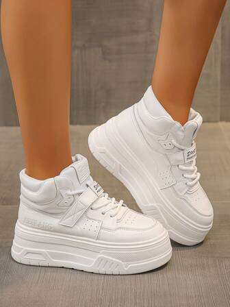 秋冬女式厚底运动鞋，防滑舒适时尚休闲高帮鞋，带钩环扣