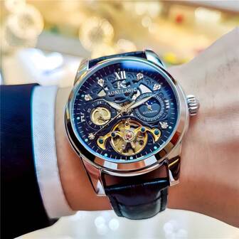 FENSIR Brand New Automatic Mechanical Watch With Moon Phase, Luminous, Waterproof, Leather Strap, Luxury Men's Watch